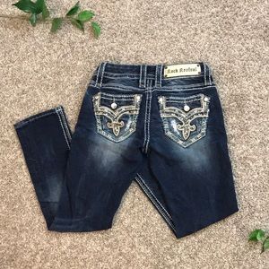 Rock Revival Jeans Meri Crop Sz 24 Embellished Embroidered Bedazzled Low Waisted